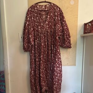 Cotton block print oversized midi dress XXL